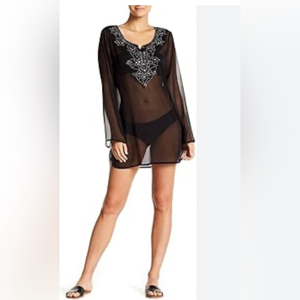 Embellished Black and rhinestone Tunic Swim Coverup